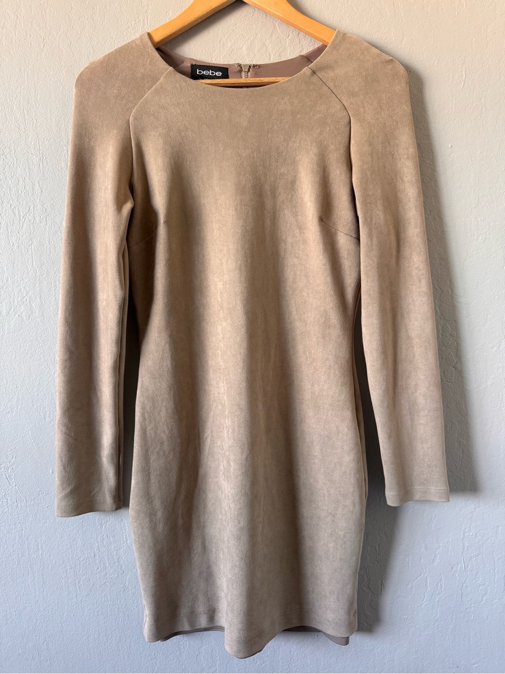 bebe Taupe Faux Suede Long Sleeve Mini Dress Small Fall Baddie Coastal Cowgirl